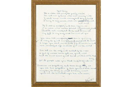エルトン・ジョンの「Your Song」、歌詞の原稿が23万7,000ドルで落札