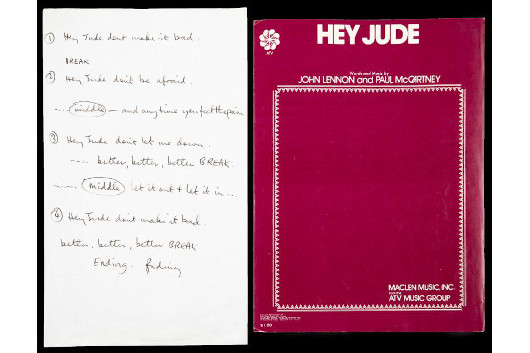 ポール・マッカトニーが手書きした「ヘイ・ジュード」の歌詞、9,830万円で落札
