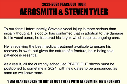 エアロスミス、2024年1月までのフェアウェル・ツアー全公演を2024年に延期