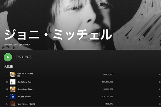 ジョニ・ミッチェルもSpotify復帰 | NEWS | MUSIC LIFE CLUB