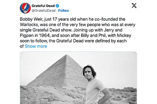 ボブ・ウィアーの訃報を受けて、他アーティストたちからの追悼コメント