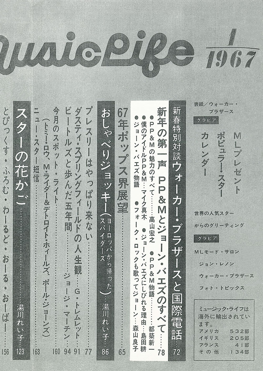 MUSIC LIFE 1967年01月号目次